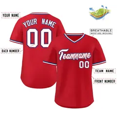 Red White Classic V-Neck Pullover Baseball Jersey 2