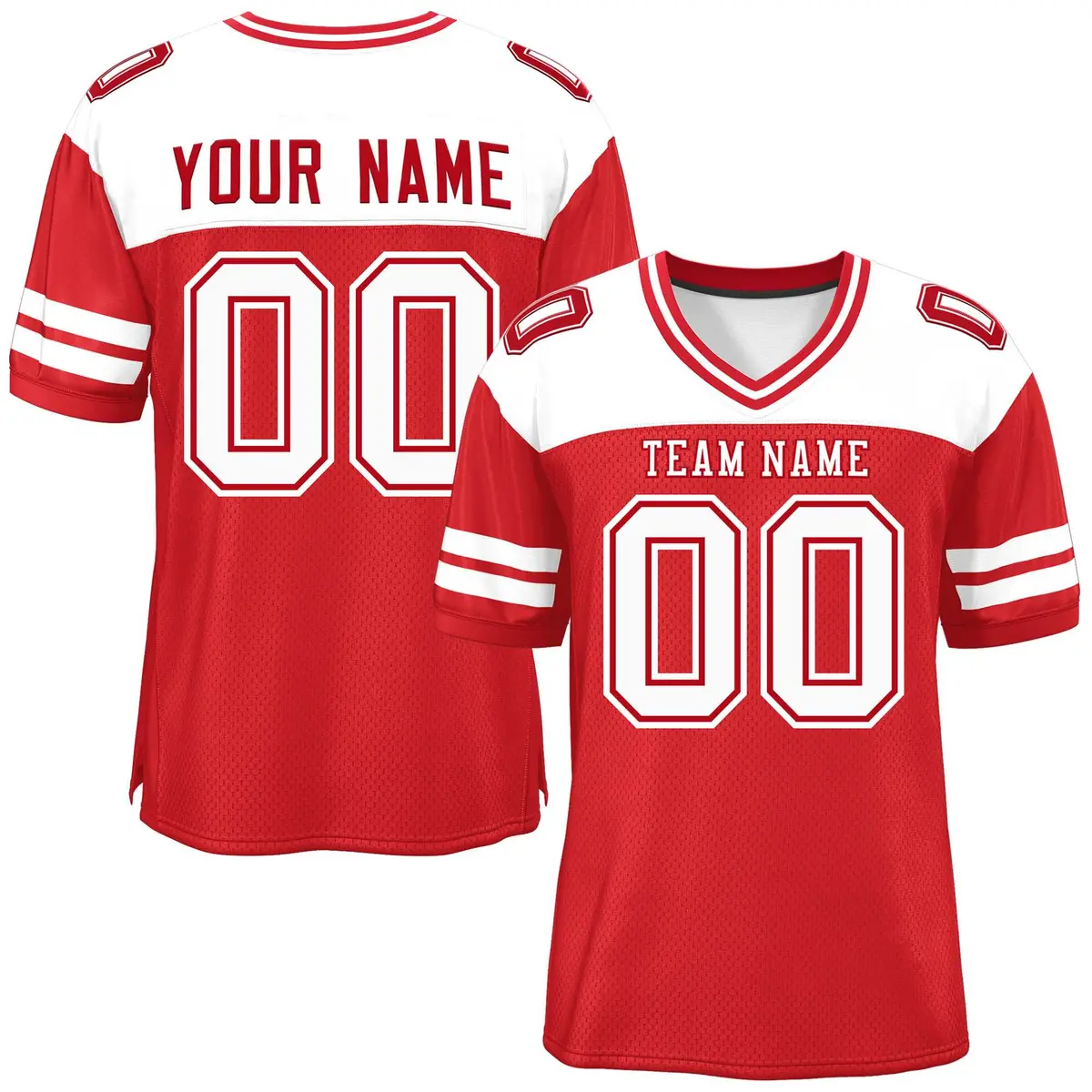 Red White Color Block Authentic Football Jersey