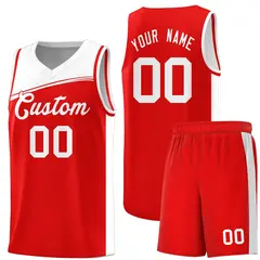 Red White Color Block Basketball Team Jersey