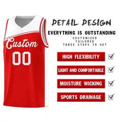Red White Color Block Basketball Team Jersey 4