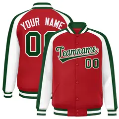 Red White Color Block Raglan Varsity Letterman Jacket 1