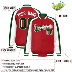 Red White Color Block Raglan Varsity Letterman Jacket 2