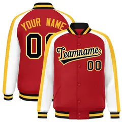 Red White Color Block Raglan Varsity Letterman Jacket