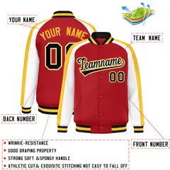 Red White Color Block Raglan Varsity Letterman Jacket 2