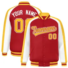 Red White Color Block Raglan Varsity Letterman Jacket