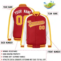 Red White Color Block Raglan Varsity Letterman Jacket 2