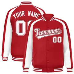 Red White Color Block Raglan Varsity Letterman Jacket 1