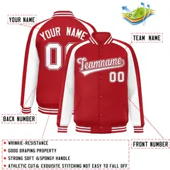 Red White Color Block Raglan Varsity Letterman Jacket 2