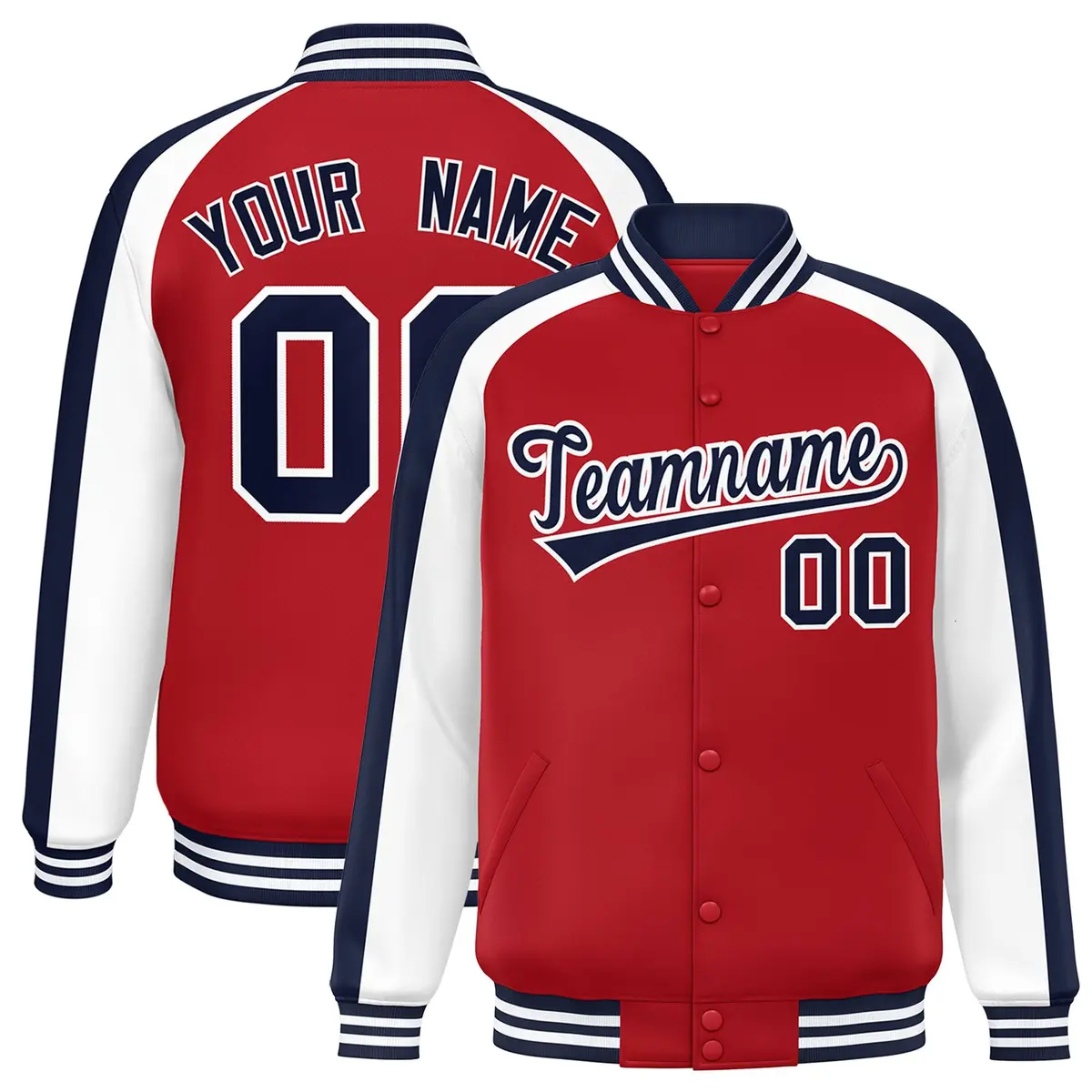 Red White Color Block Raglan Varsity Letterman Jacket