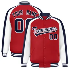 Red White Color Block Raglan Varsity Letterman Jacket 1