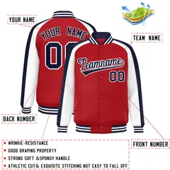 Red White Color Block Raglan Varsity Letterman Jacket 2