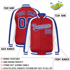 Red White Color Block Raglan Varsity Letterman Jacket 2