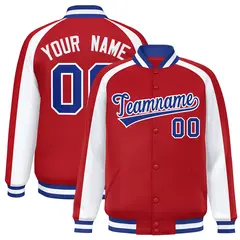 Red White Color Block Raglan Varsity Letterman Jacket 1