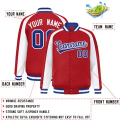 Red White Color Block Raglan Varsity Letterman Jacket 2
