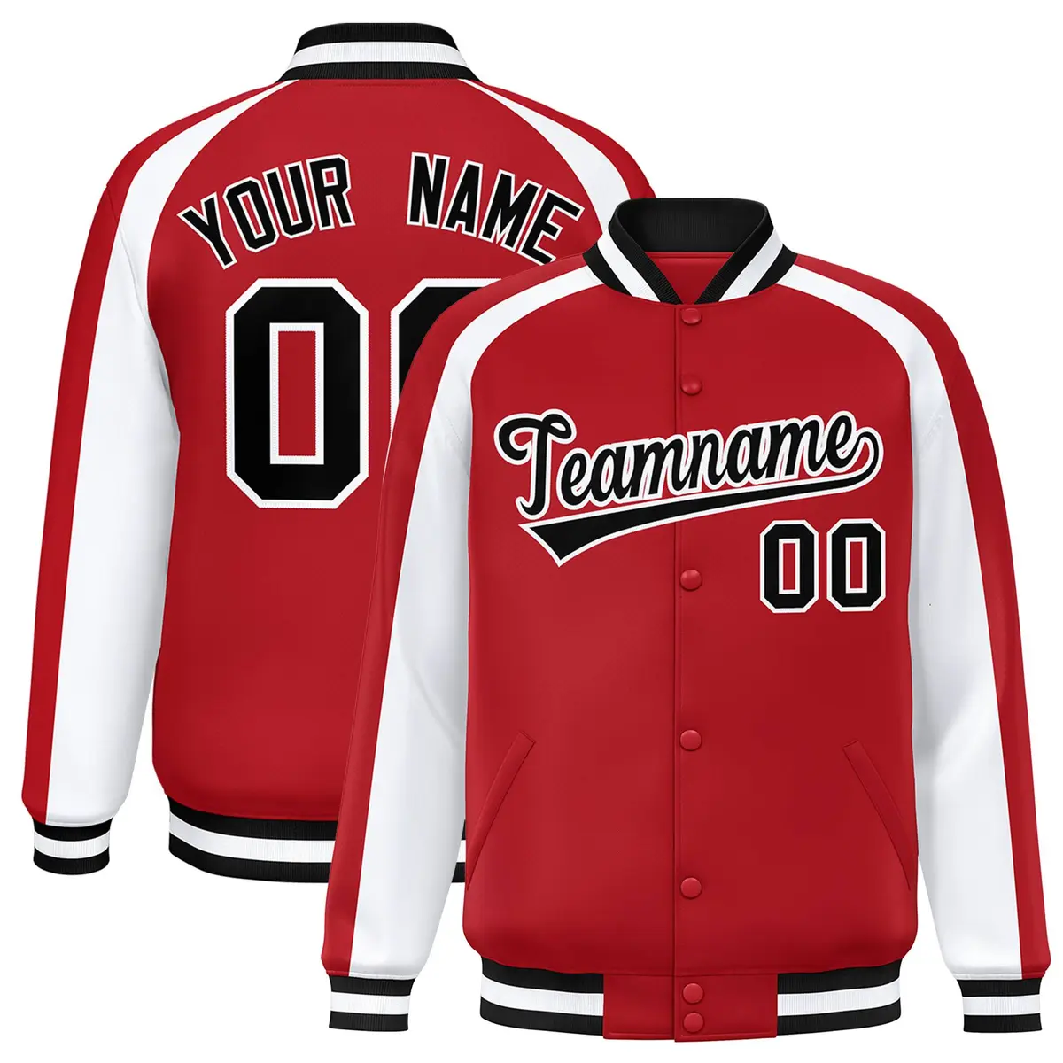 Red White Color Block Raglan Varsity Letterman Jacket