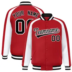 Red White Color Block Raglan Varsity Letterman Jacket