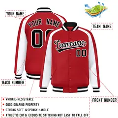 Red White Color Block Raglan Varsity Letterman Jacket 2