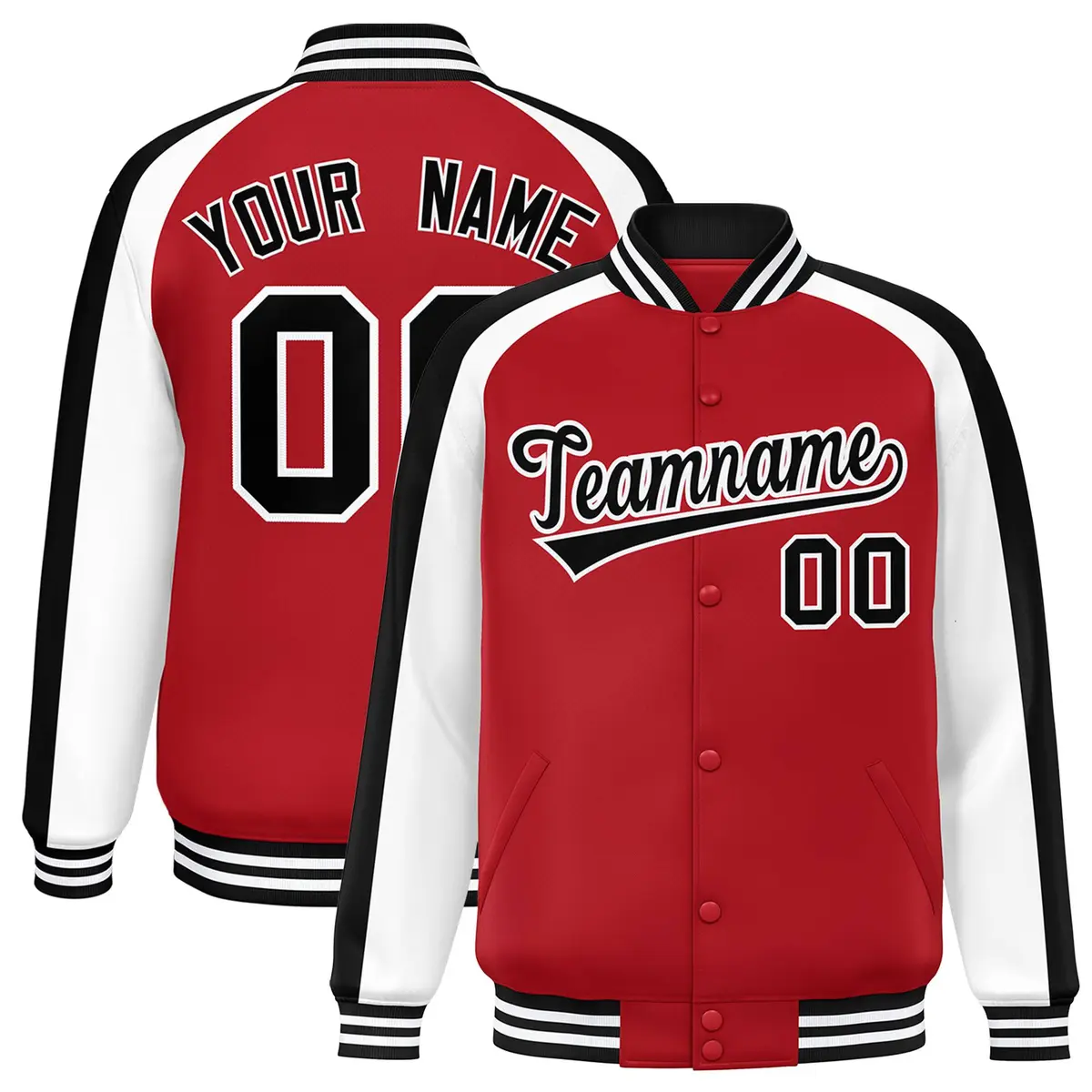 Red White Color Block Raglan Varsity Letterman Jacket
