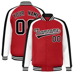 Red White Color Block Raglan Varsity Letterman Jacket 1