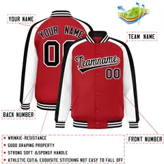 Red White Color Block Raglan Varsity Letterman Jacket 2