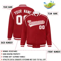 Red White Color Block Ribbon Varsity Full-Snap Bomber Jacket 2