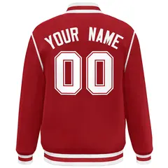 Red White Color Block Ribbon Varsity Full-Snap Bomber Jacket 4