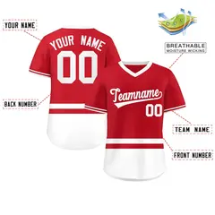 Red White Color Block V-Neck Pullover Baseball Jersey 2