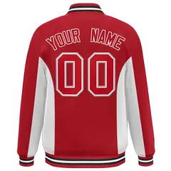 Red White Color Block Varsity Full-Snap Letterman Baseball Jacket 4