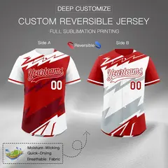 Red White Crimson Reversible Baseball Jersey Lightning & Graffiti Pattern 2