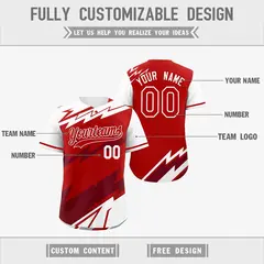 Red White Crimson Reversible Baseball Jersey Lightning & Graffiti Pattern 3