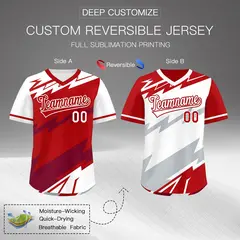 Red White Crimson Reversible Baseball Jersey Lightning & Graffiti Pullover V-Neck 2