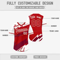Red White Crimson Reversible Baseball Jersey Lightning & Graffiti Pullover V-Neck 3