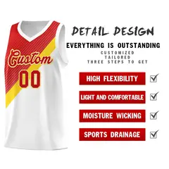 Red White Diagonal Stripes Color Block Basketball Jersey 2