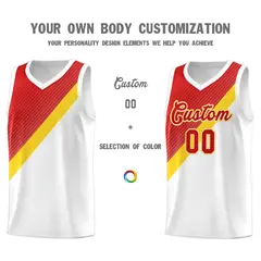 Red White Diagonal Stripes Color Block Basketball Jersey 3