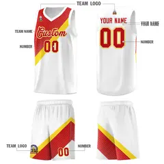 Red White Diagonal Stripes Color Block Basketball Jersey 5