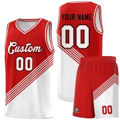Red White Diagonal Stripes Color Block Basketball Jersey