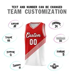 Red White Diagonal Stripes Color Block Basketball Jersey 4