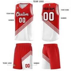 Red White Diagonal Stripes Color Block Basketball Jersey 5