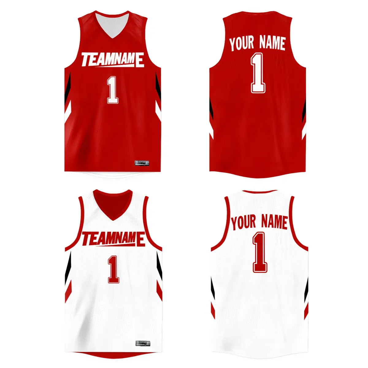 Red White Double Side Athletic Basketball Jersey