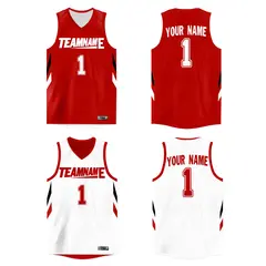 Red White Double Side Athletic Basketball Jersey