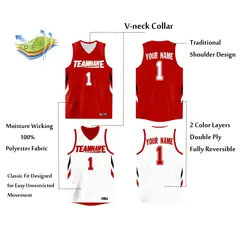 Red White Double Side Athletic Basketball Jersey 2