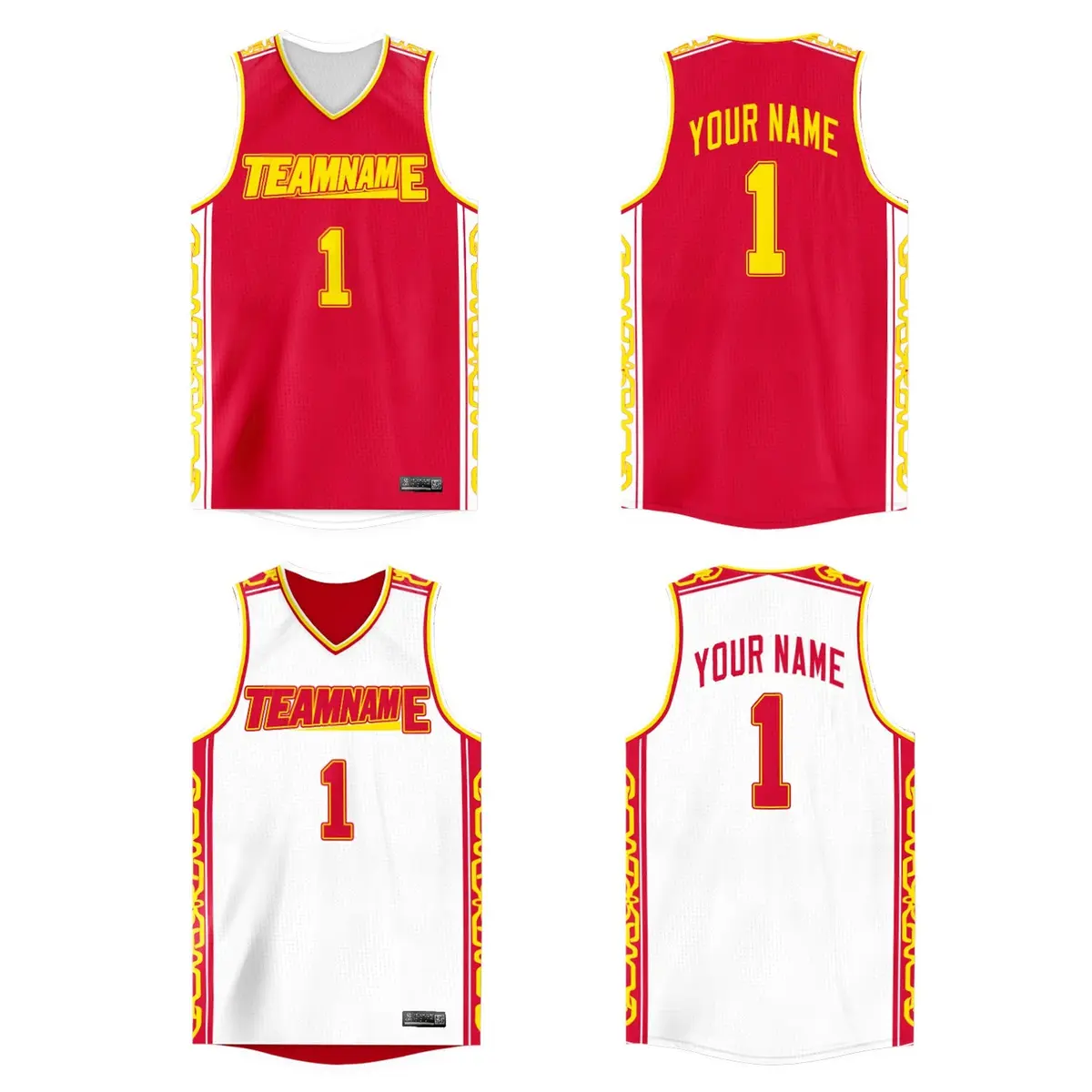 Red White Double Side Athletic Basketball Jersey