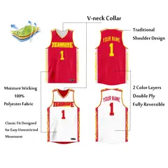 Red White Double Side Athletic Basketball Jersey 2