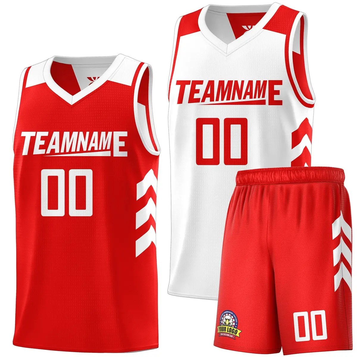 Red White Double Side Basketball Jersey