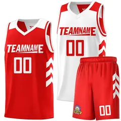 Red White Double Side Basketball Jersey