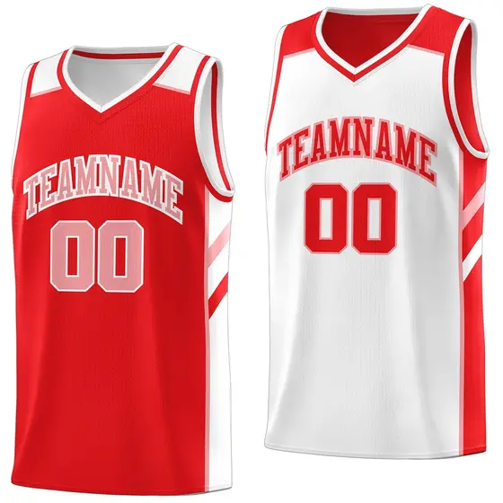 Red White Double Side Basketball Jersey