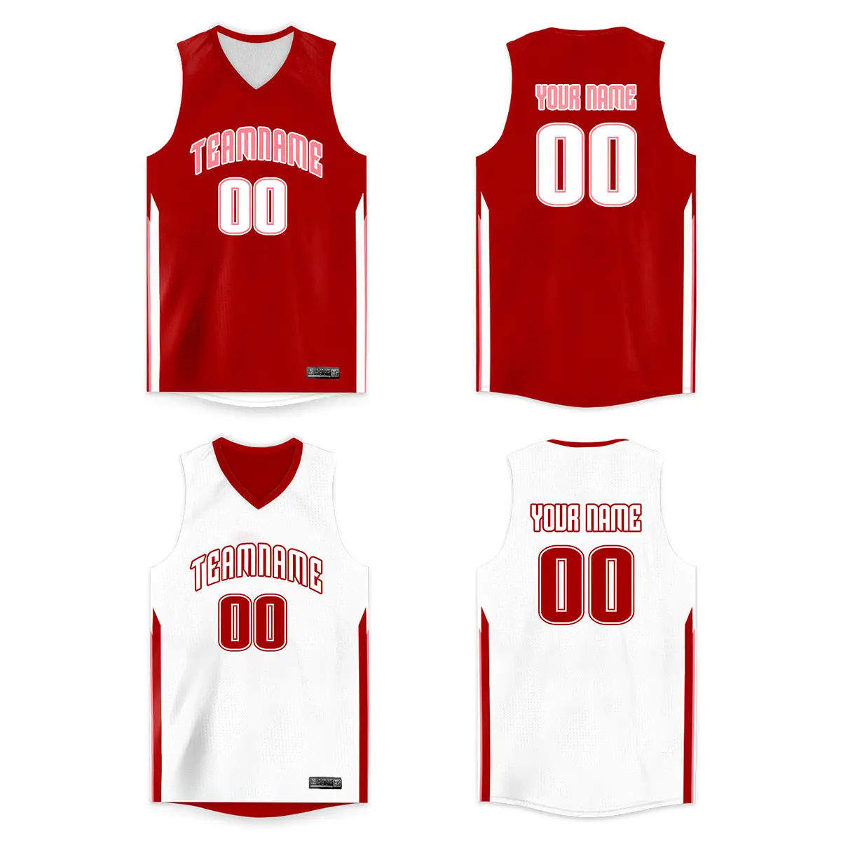 Red White Double Side Men/Boy Basketball Jersey