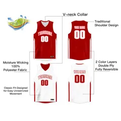 Red White Double Side Men/Boy Basketball Jersey 2