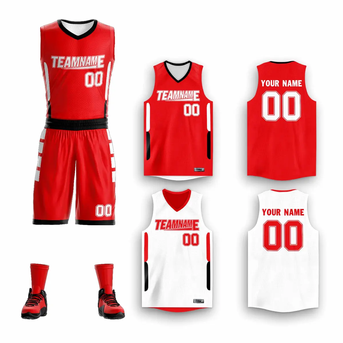 Red White Double Side Sets Basketball Jersey
