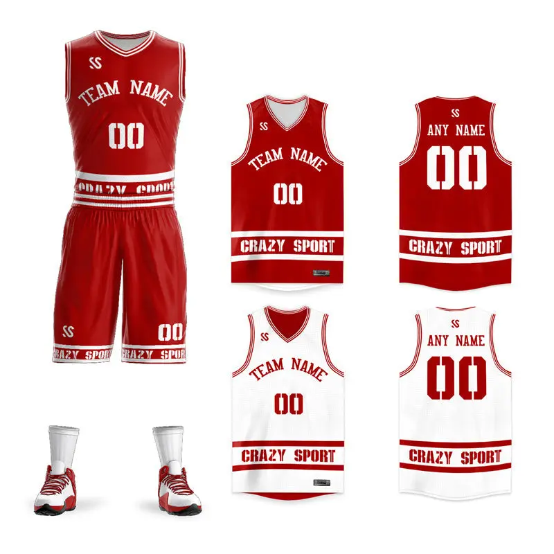 Red White Double Side Sets Basketball Jersey